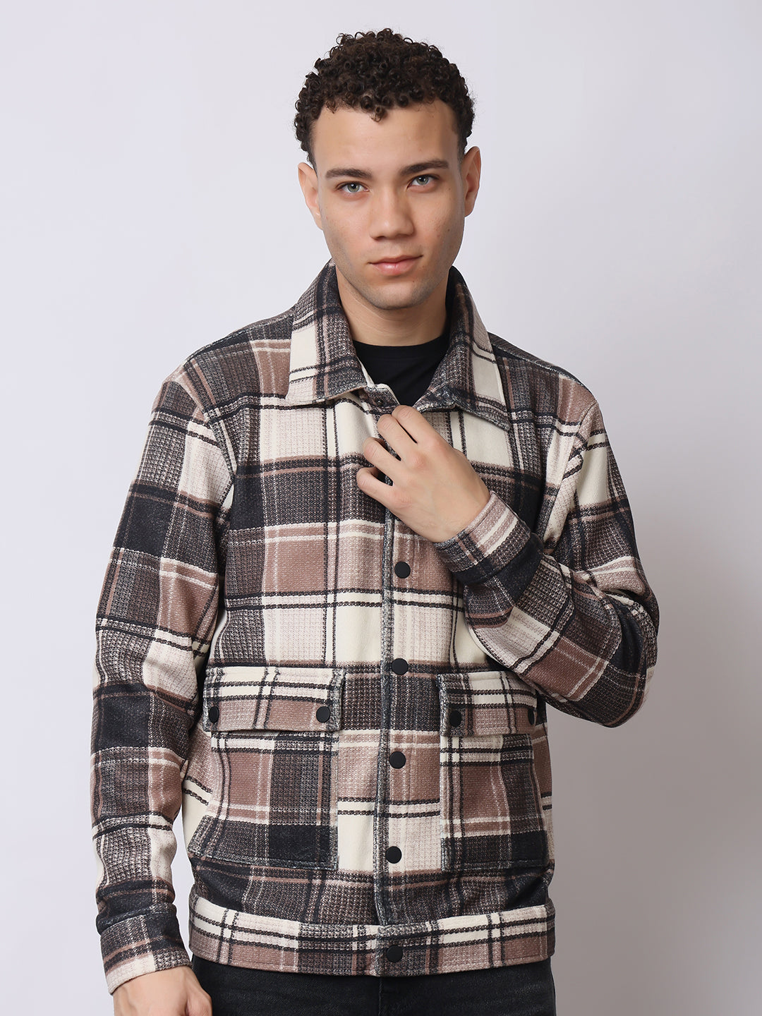 Stylox Men’s Checkered Winter Shacket – Premium Fleece-Lined Button-Down Plaid Jacket for Casual & Outdoor Wear
