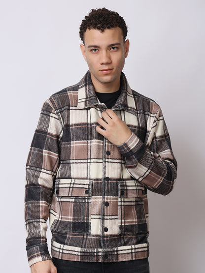 Stylox Men’s Checkered Winter Shacket – Premium Fleece-Lined Button-Down Plaid Jacket for Casual &amp; Outdoor Wear
