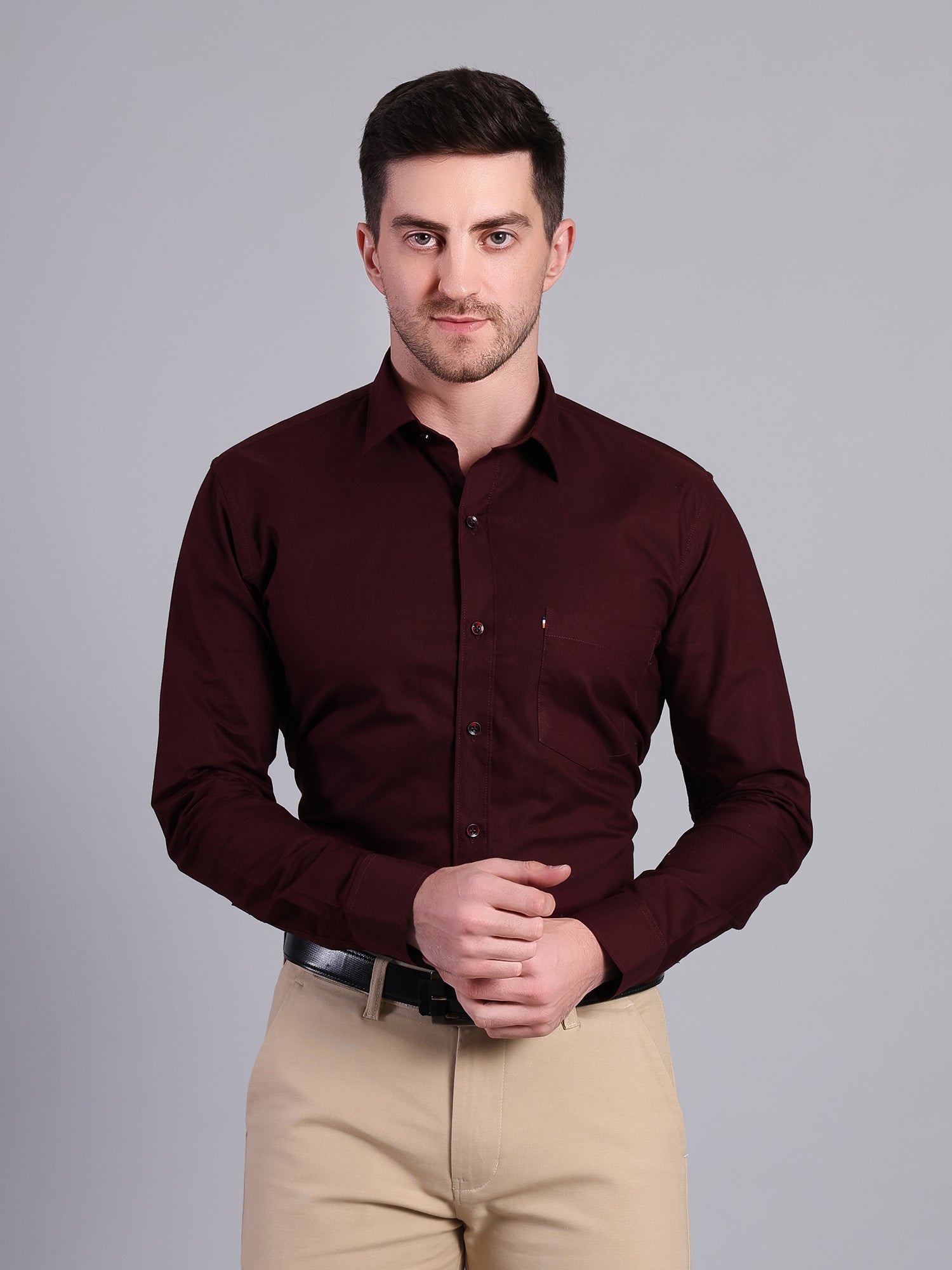 Stylox Men’s Regular Fit Solid Oxford Casual Shirt-Wine - Stylox