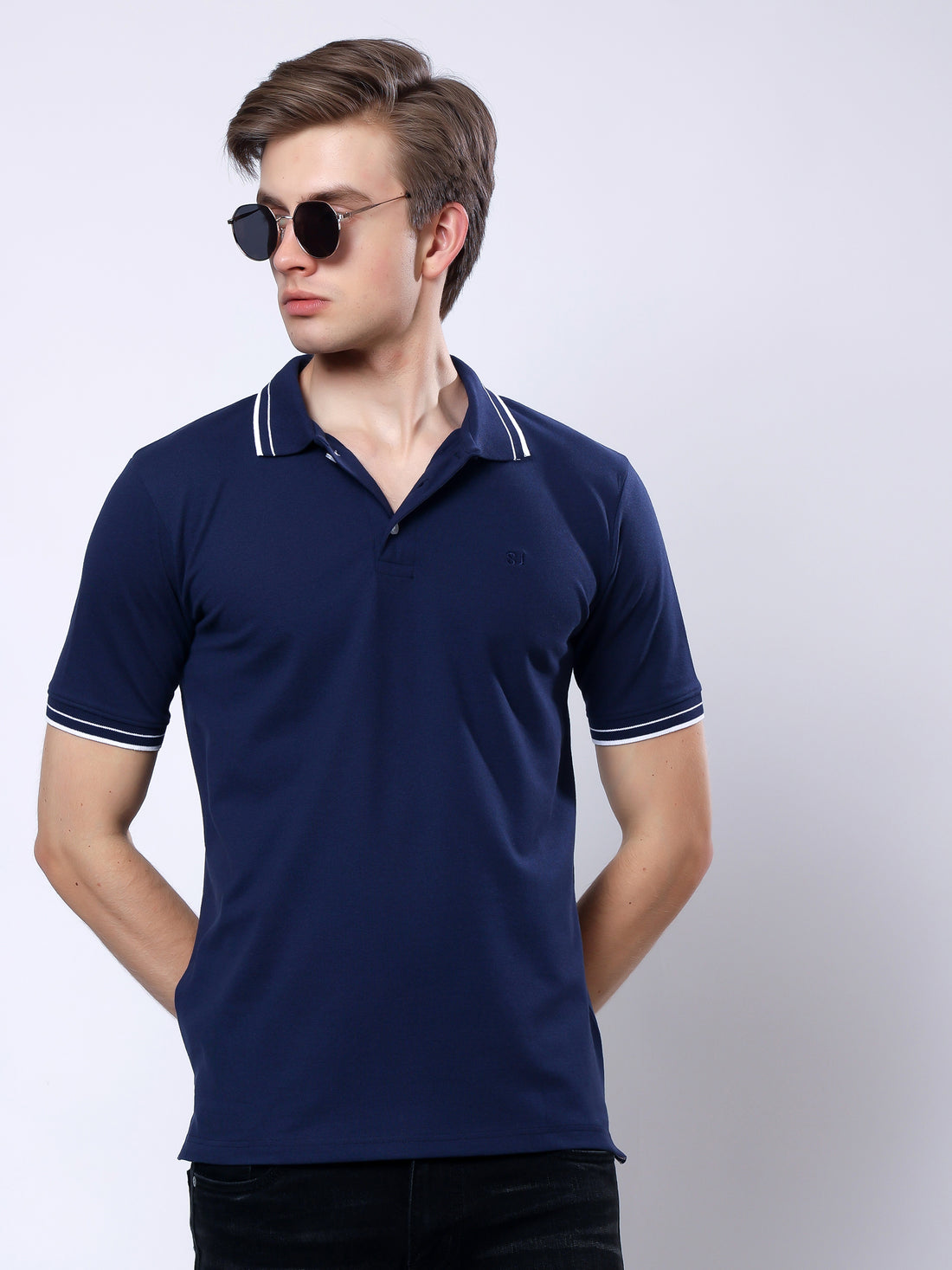 Stylox Men’s Solid Polo T-Shirt with Contrast-Tipped Collar - Stylox