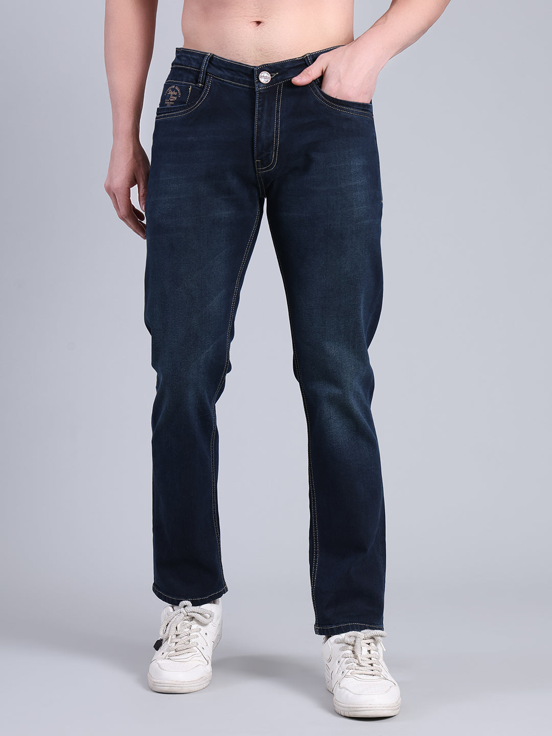 Stylox Men’s Slim Fit Mid Rise Stretchable Jeans (Dark Blue) - Stylox