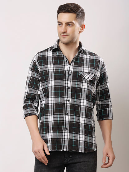 Stylox Men’s Regular Fit Full Sleeve Check Shirt with Single Pocket | Casual Cotton Checkered Shirt