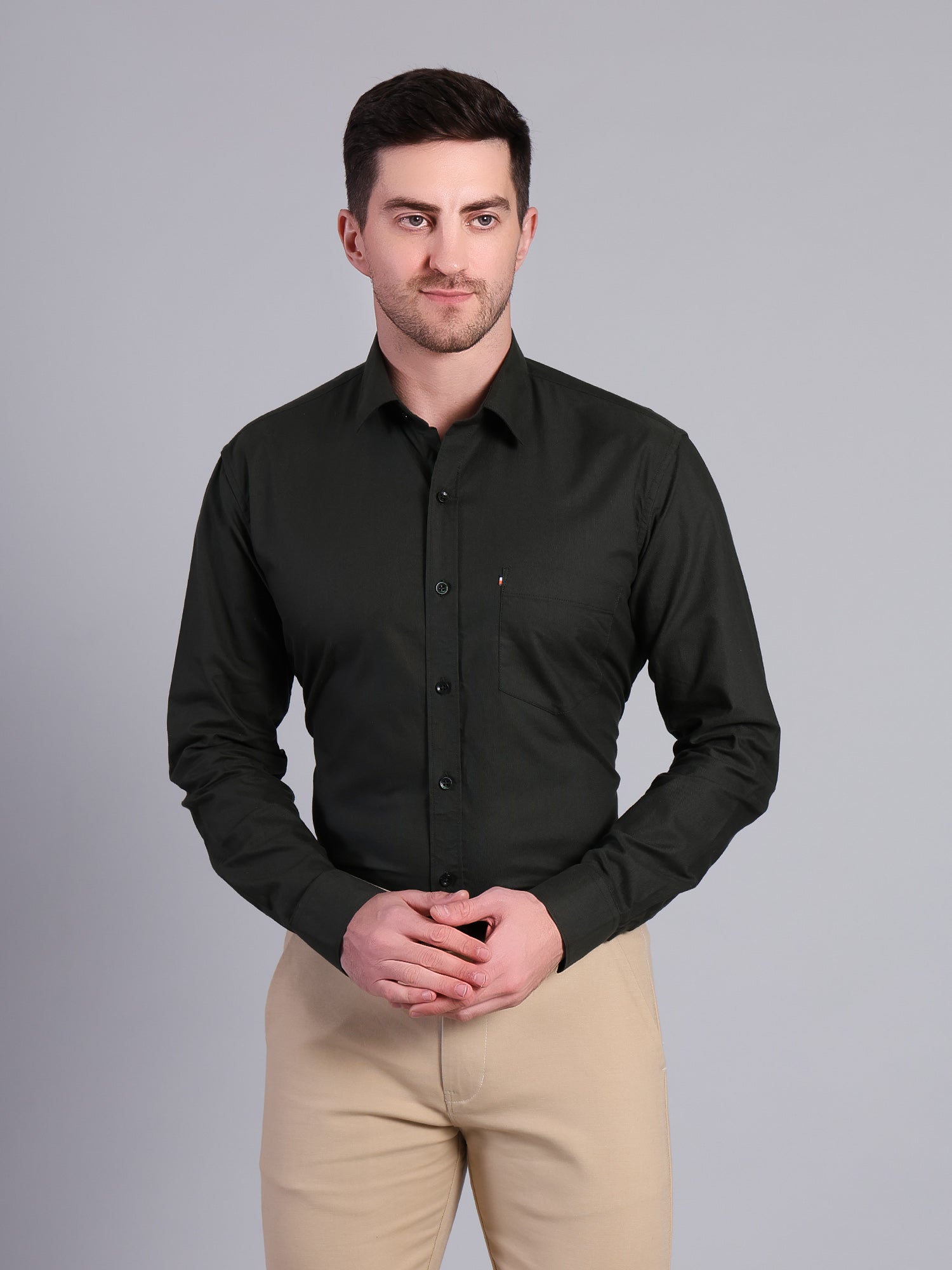 Stylox Men’s Regular Fit Solid Oxford Casual Shirt-Dark Green - Stylox