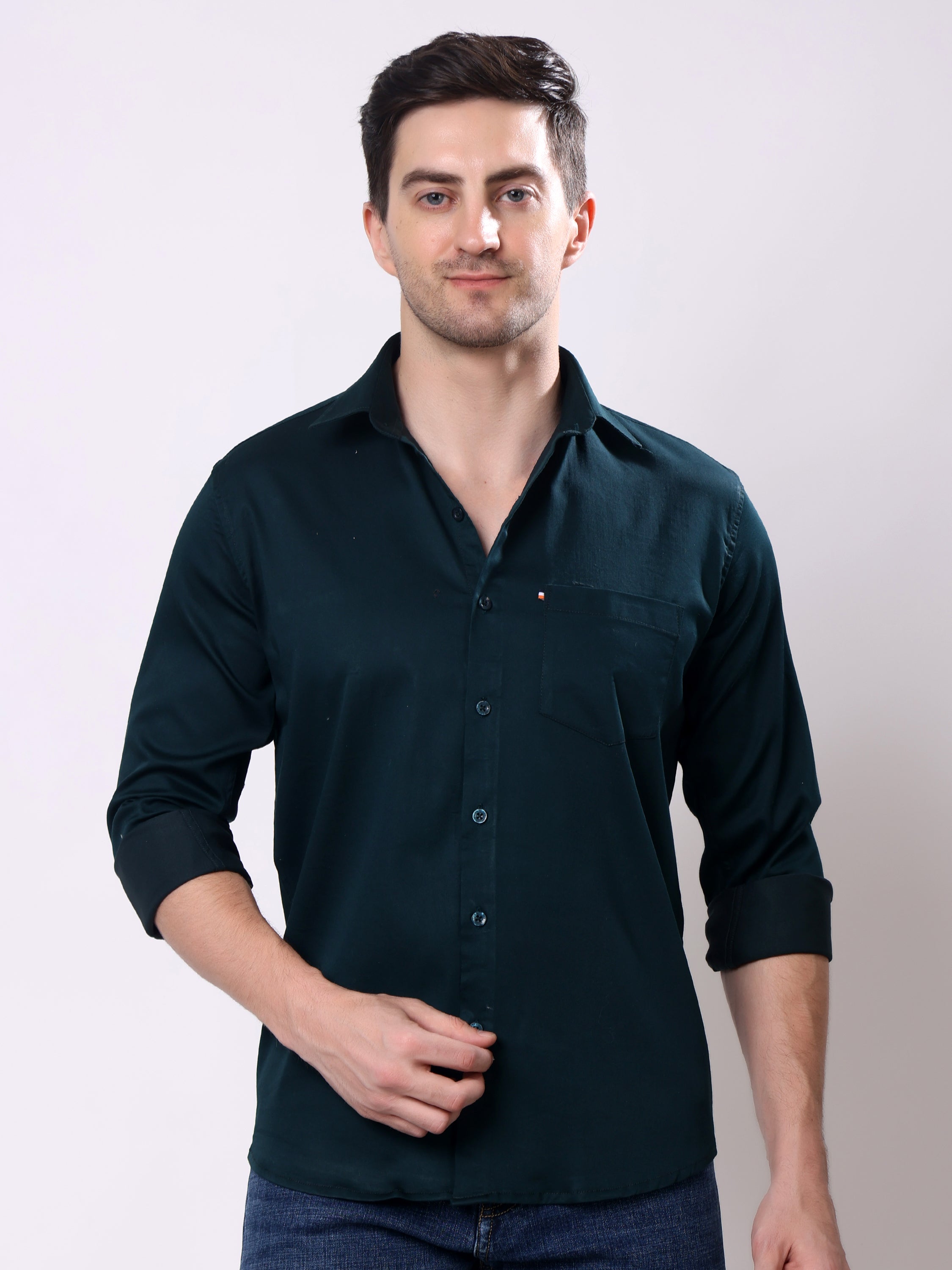 Stylox Men’s Regular Fit Full Sleeve Solid Cotton Satin Casual Shirt - Stylox
