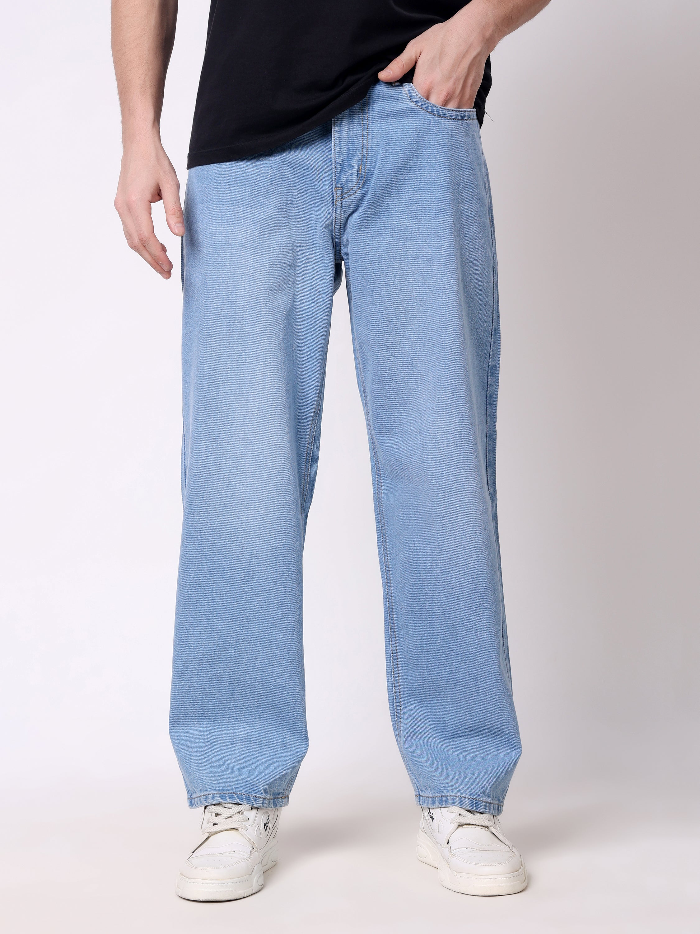 Stylox Men’s Loose Fit Non-Stretch Wide Leg Casual Denim Jeans - Stylox