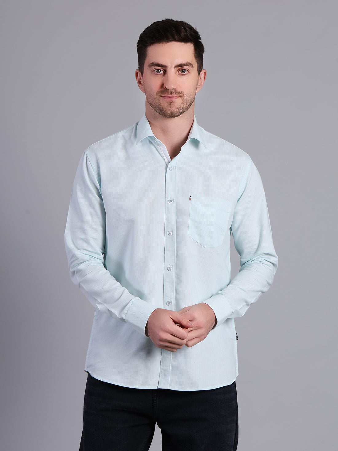 Stylox Men’s Green Striped Casual Shirt | Regular Fit Cotton Shirt for Men-Blue - Stylox