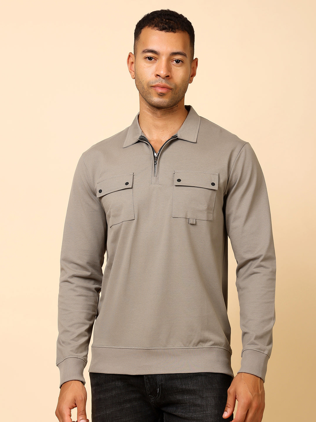 Stylox Men's Utility Style Zip Neck Sweatshirt