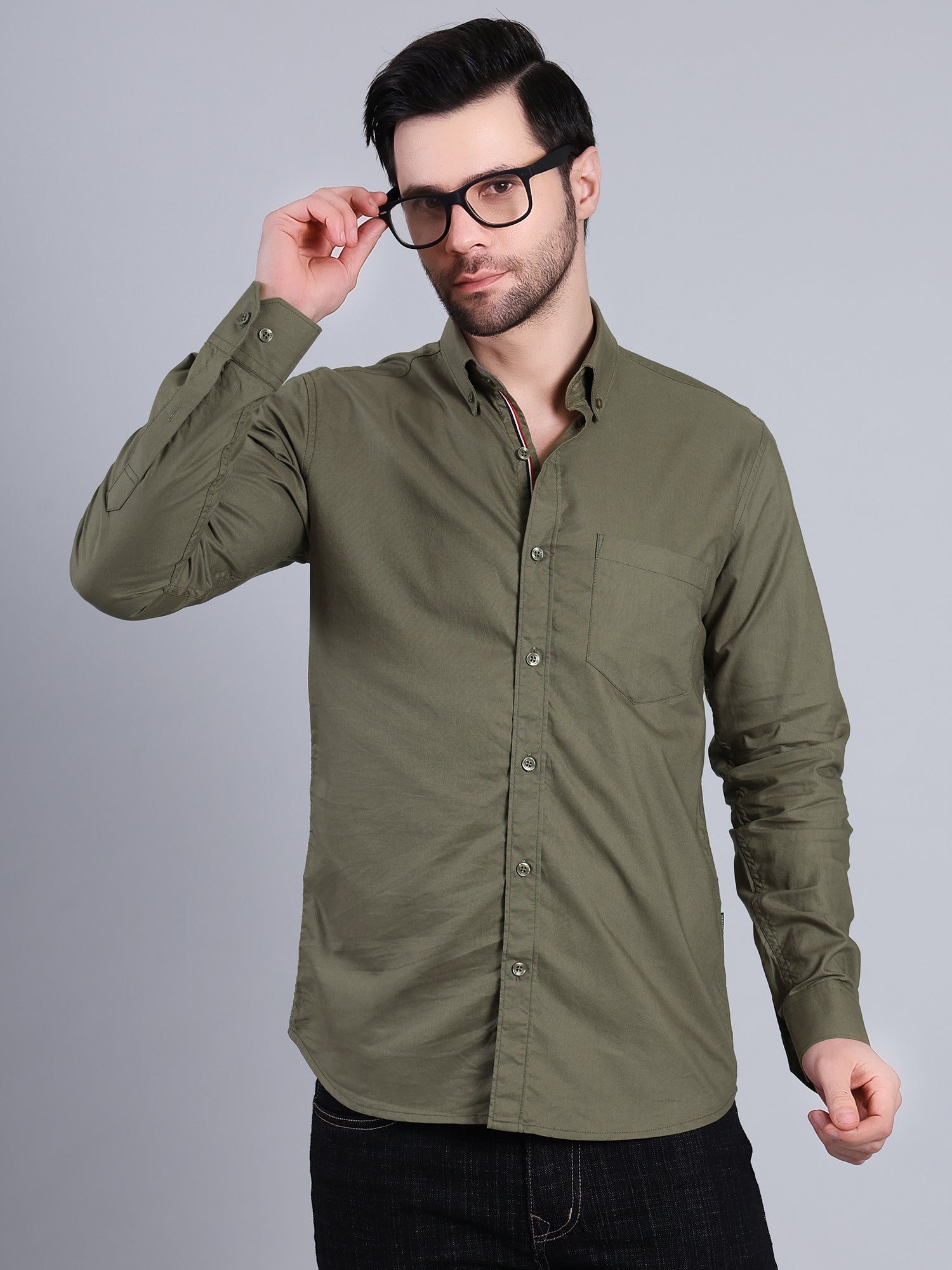 Stylox Men’s Regular Fit Full Sleeve Solid Casual Shirt for Everyday & Office Wear (Olive)