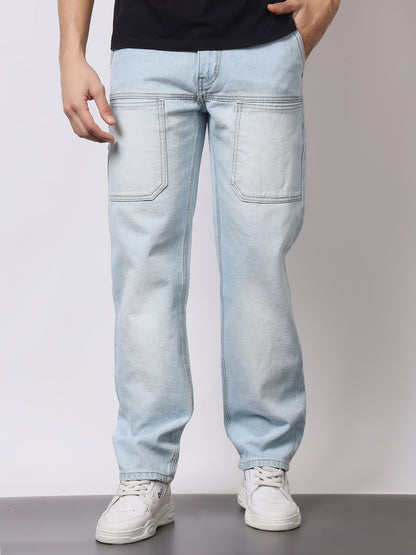 Stylox Men’s Relaxed Fit Heavy Washed Denim Jeans with Front Utility Pockets | Comfort Casual Jeans for Everyday Wear - Stylox