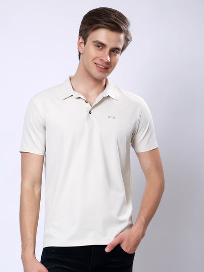 Stylox Men’s Premium Regular Fit Stretchable Polo T-Shirt–Light Beige - Stylox