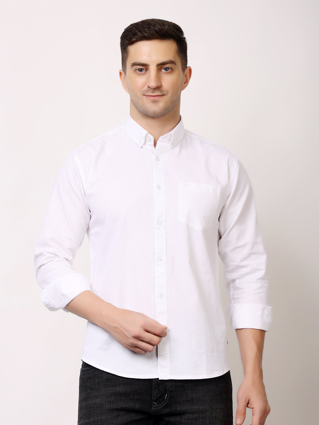 Stylox Men’s Premium Oxford Full Sleeve Solid Shirt | Casual &amp; Formal Wear | Soft Cotton Blend