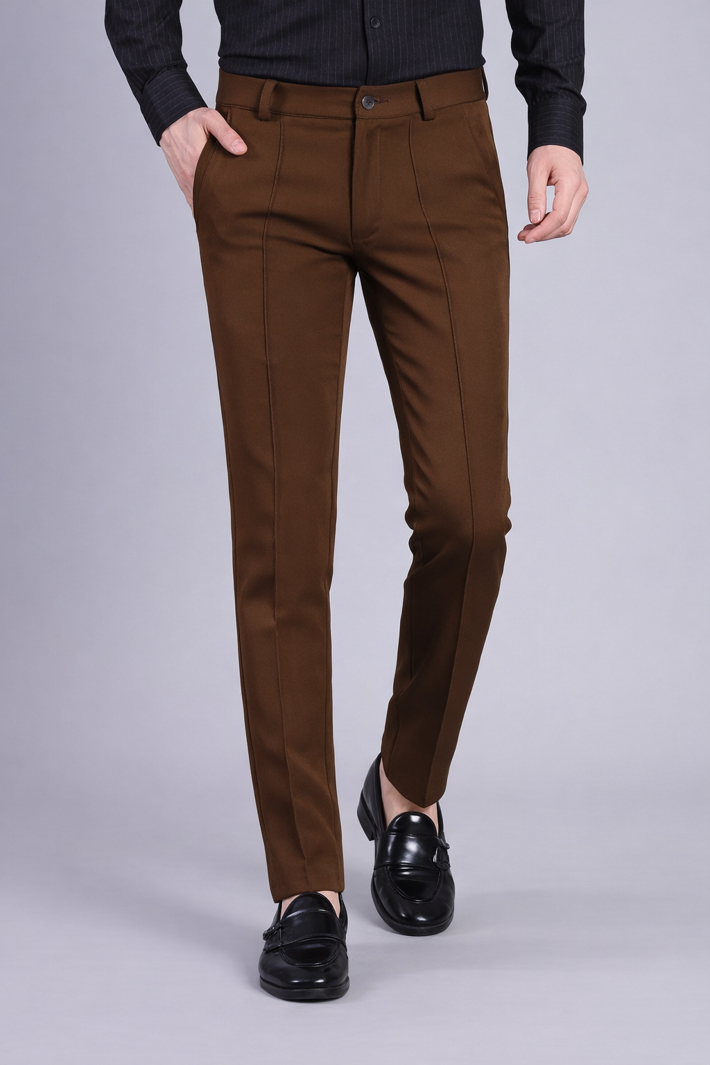 Stylox Men’s Comfort Fit Korean Trousers – Premium Office Wear Pants-Light Brown - Stylox