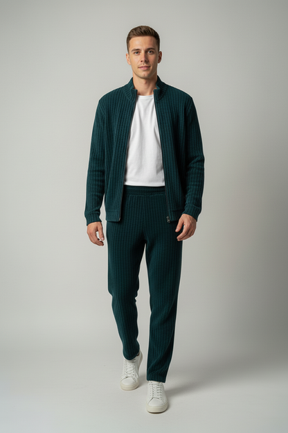 Stylox Men’s Premium Ribbed Co-Ord Set | Luxury Zip Jacket &amp; Jogger Set