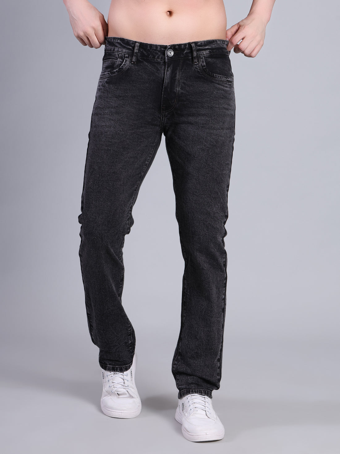 Stylox Men’s Mid Rise Stretchable Washed Slim Fit Denim Jeans-Mid Grey - Stylox