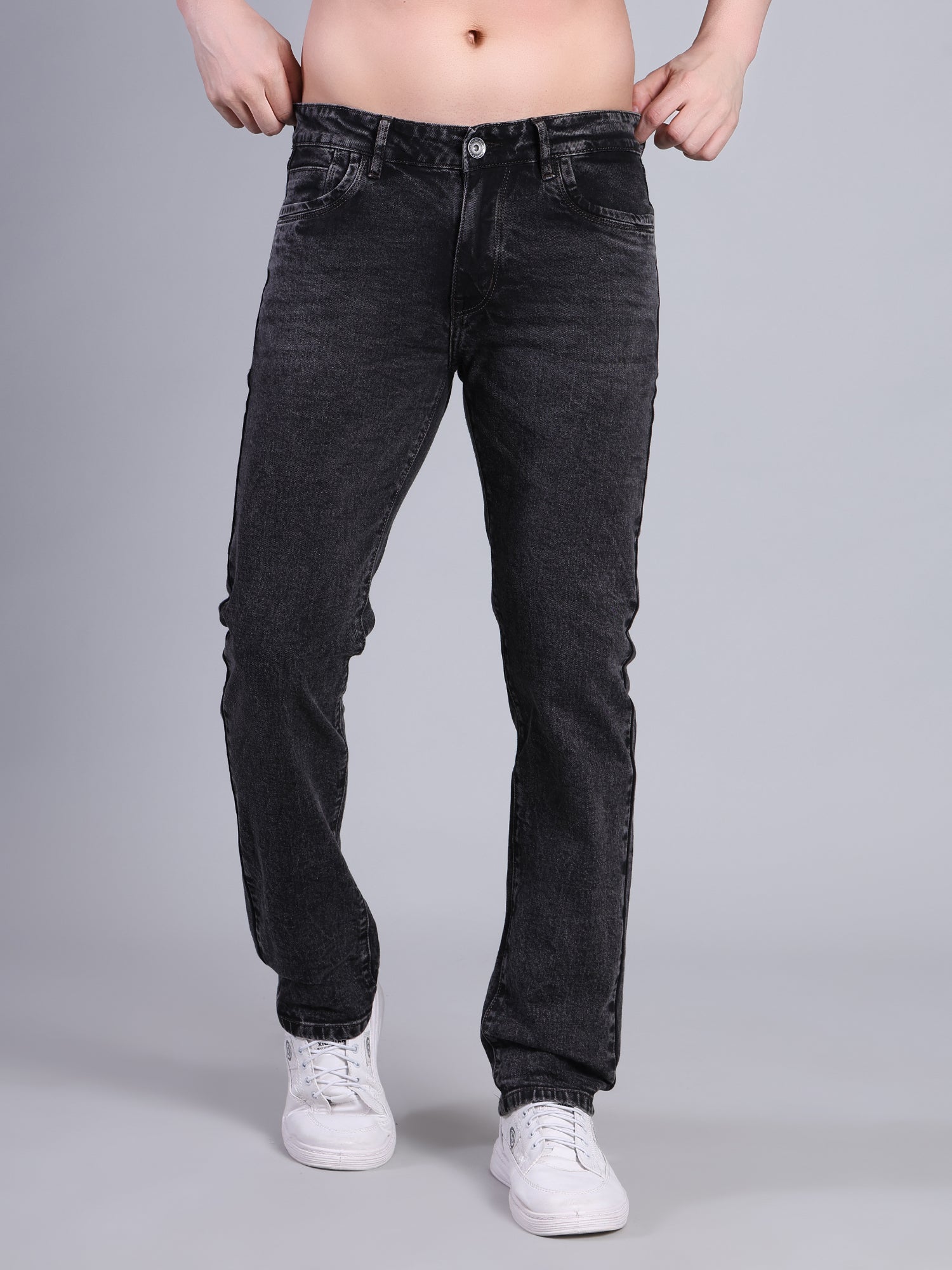 Stylox Men’s Mid Rise Stretchable Washed Slim Fit Denim Jeans-Mid Grey - Stylox