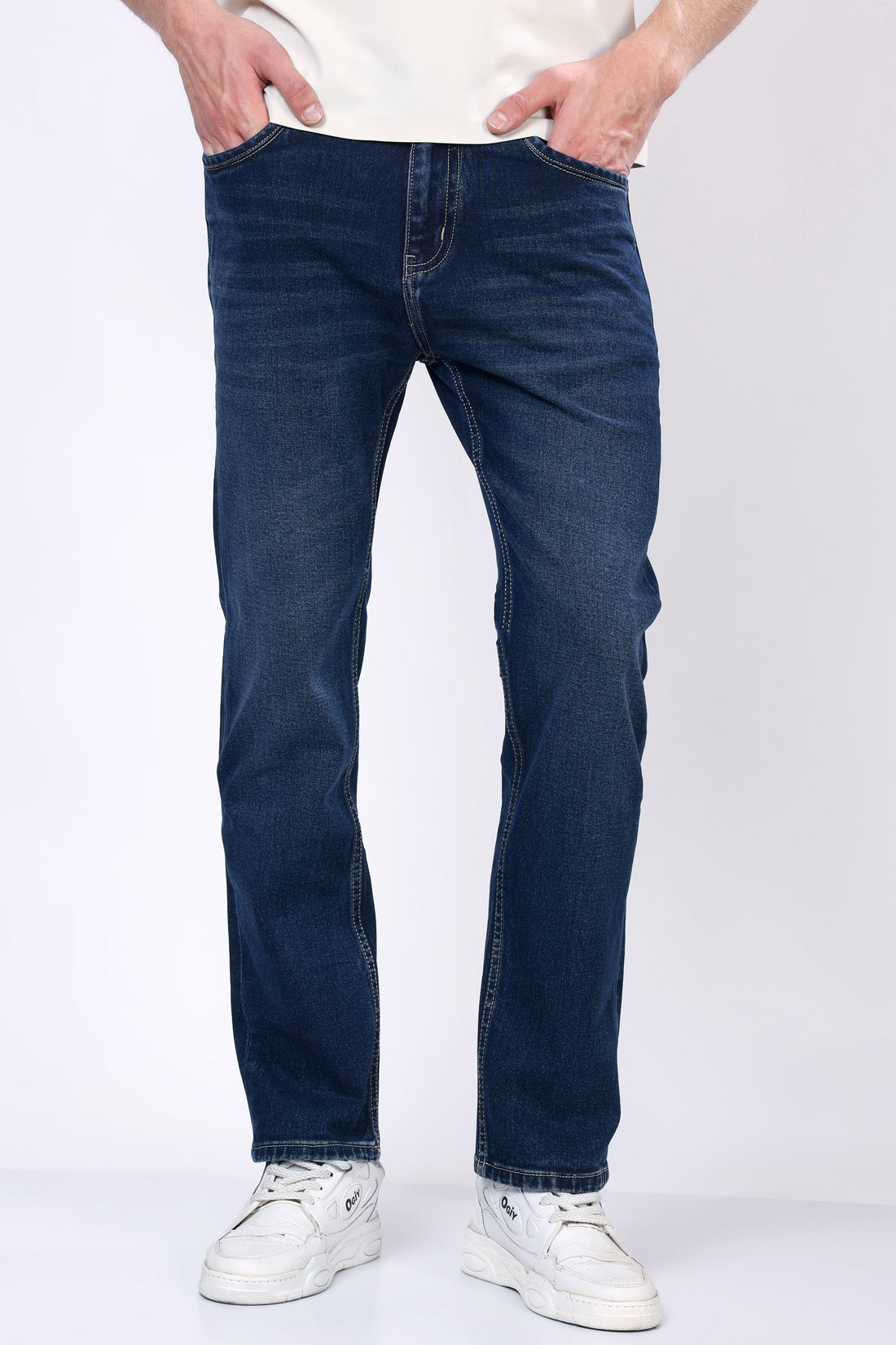 Stylox Men’s Mid-Rise Comfort Fit Stretchable Mid Dark Blue Denim Jeans - Stylox