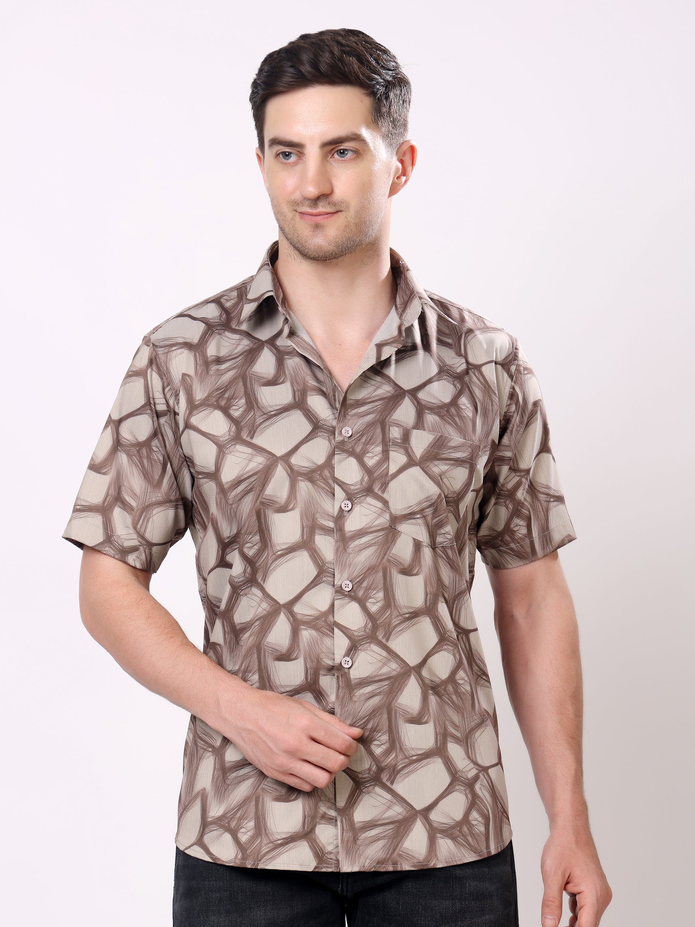 Stylox Men’s Regular Fit Half Sleeve Abstract Printed Casual Stylish Summer Shirt - Stylox