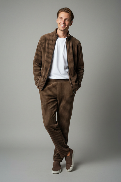 Stylox Men’s Premium Ribbed Co-Ord Set | Luxury Zip Jacket &amp; Jogger Set