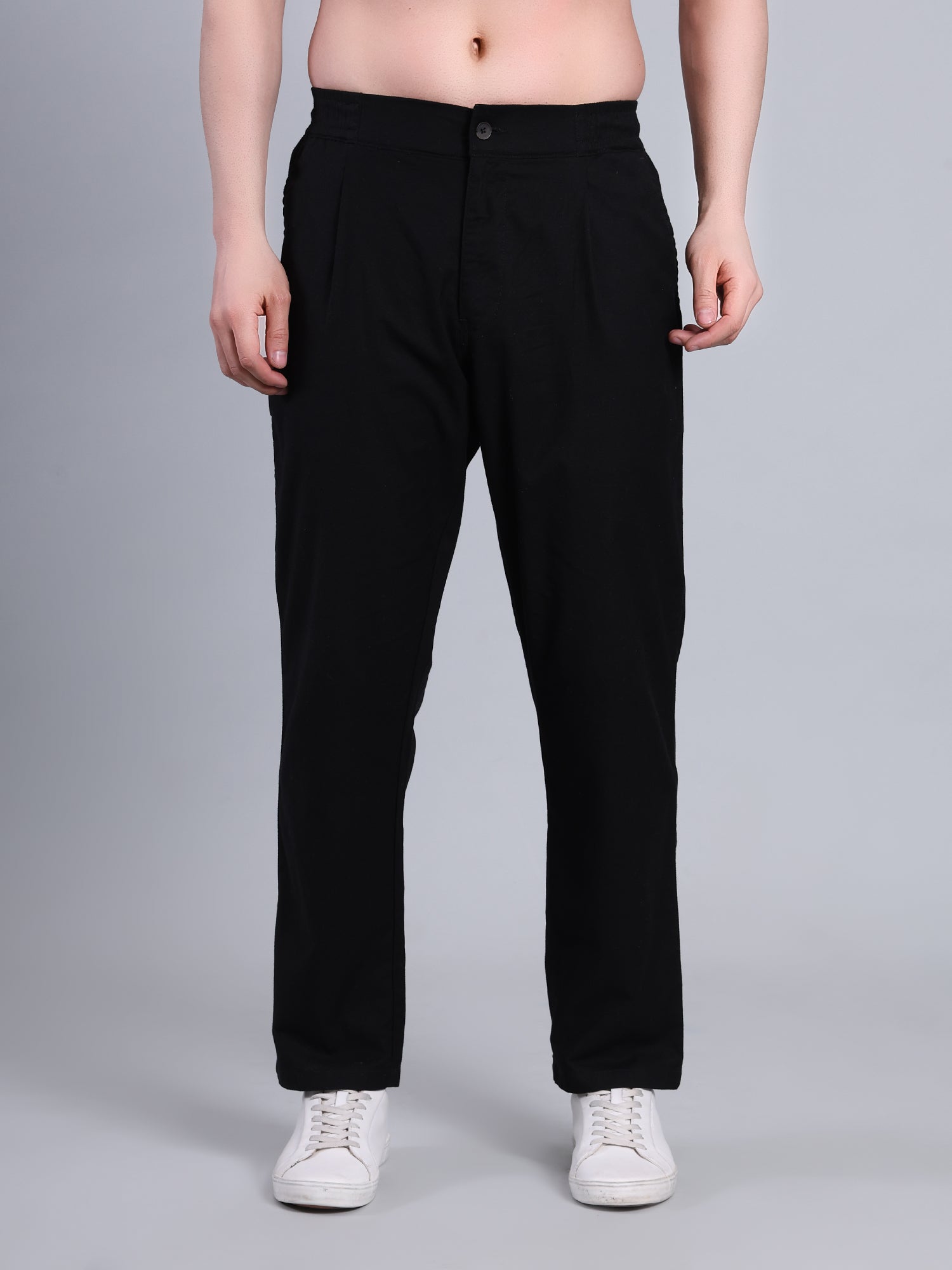 Stylox Men’s Cotton Linen Blend Trousers | Regular Fit Pleated Pants