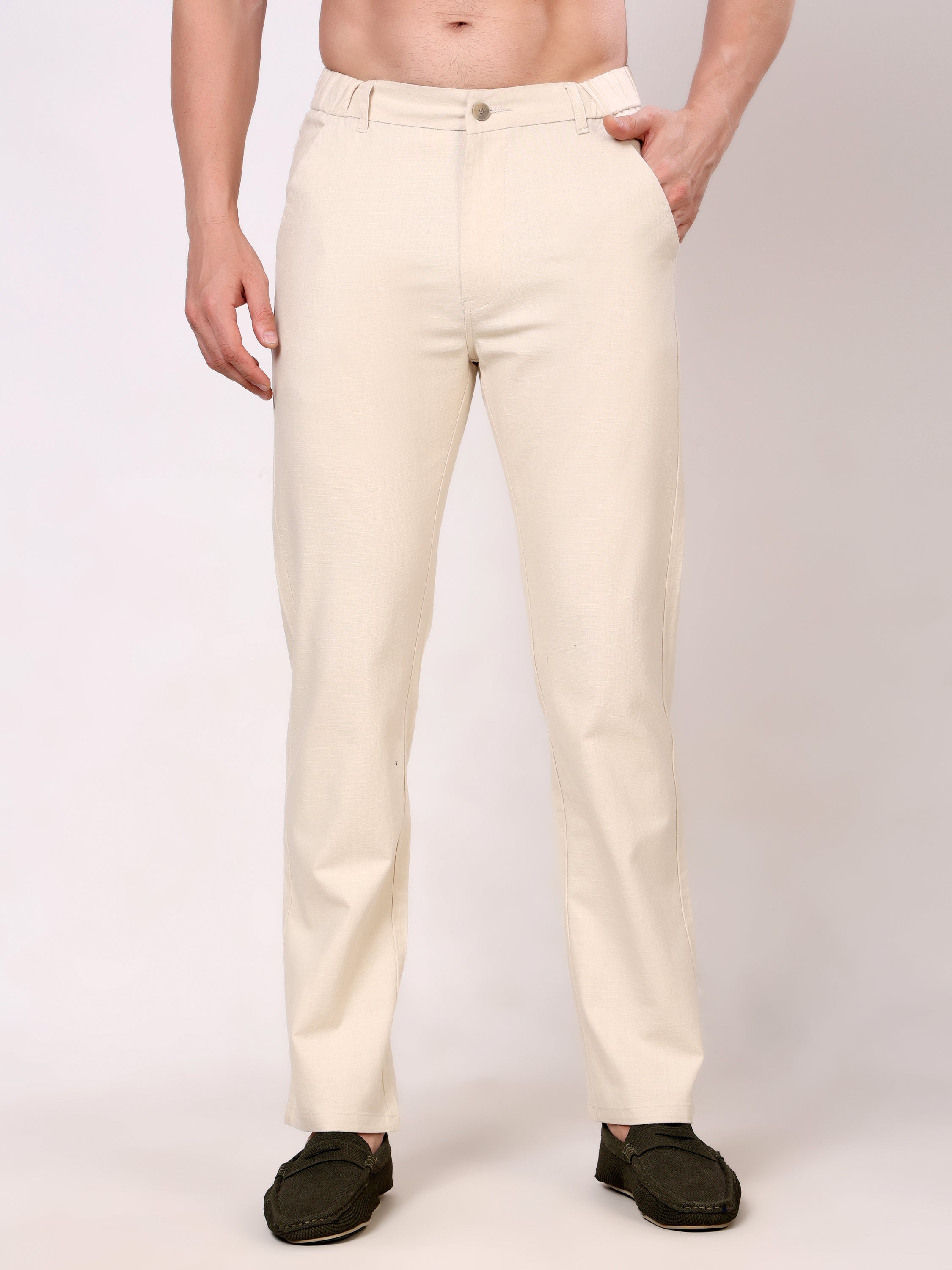 Stylox Men's Comfort Fit Non-Stretch Casual Trouser with Elastic Waist