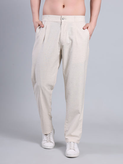 Stylox Men’s Cotton Linen Blend Trousers | Regular Fit Pleated Pants