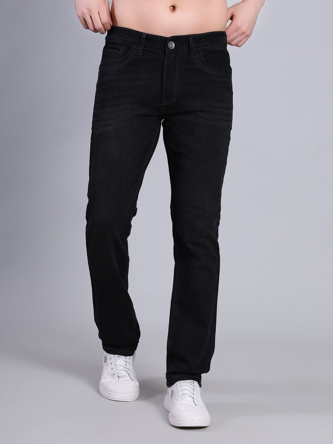 Stylox Men’s Mid Rise Stretchable Washed Slim Fit Denim Jeans-Dark Grey - Stylox