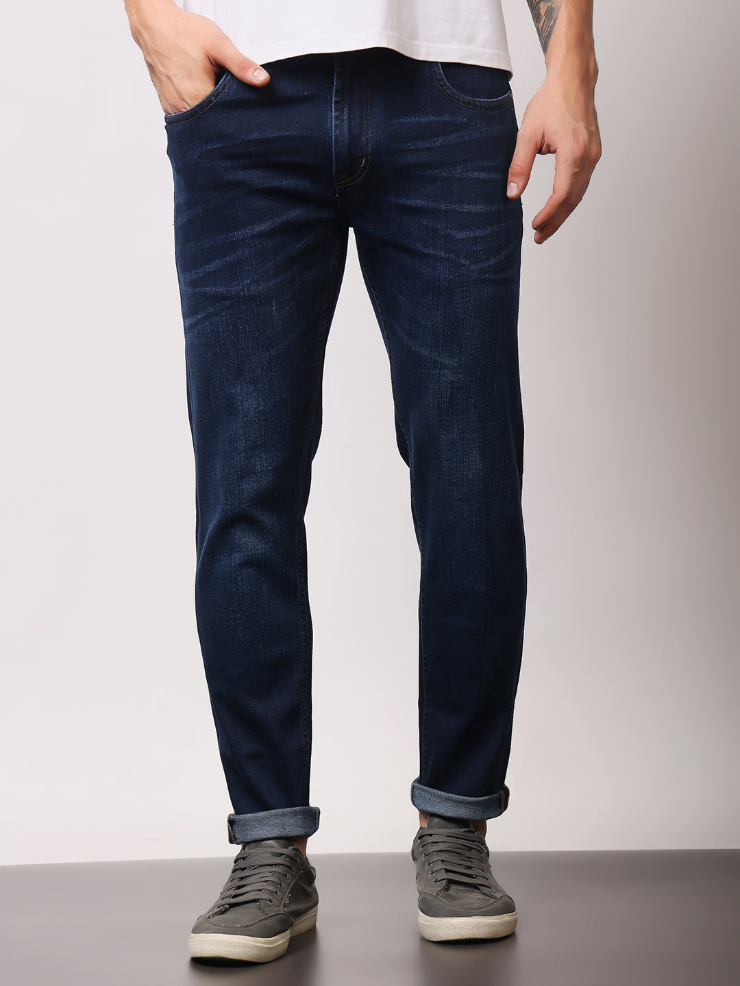 Stylox Men’s Ankle Fit Mid-Rise Washed Stretchable Denim Jeans - Stylox
