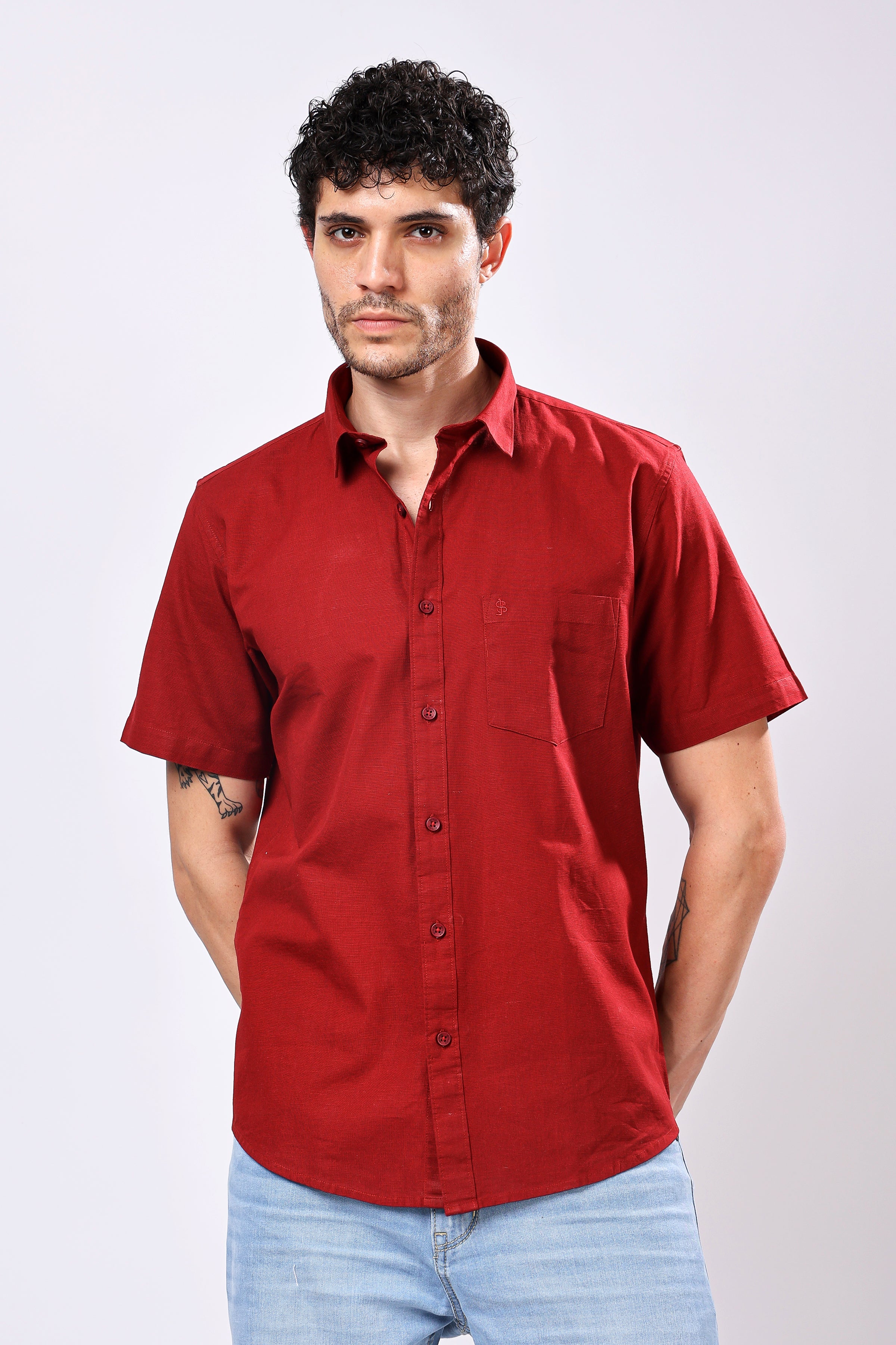 Stylox Men's Half Sleeve Solid Casual Shirt – Comfortable Cotton Blend Shirt for Smart Everyday Style - Stylox