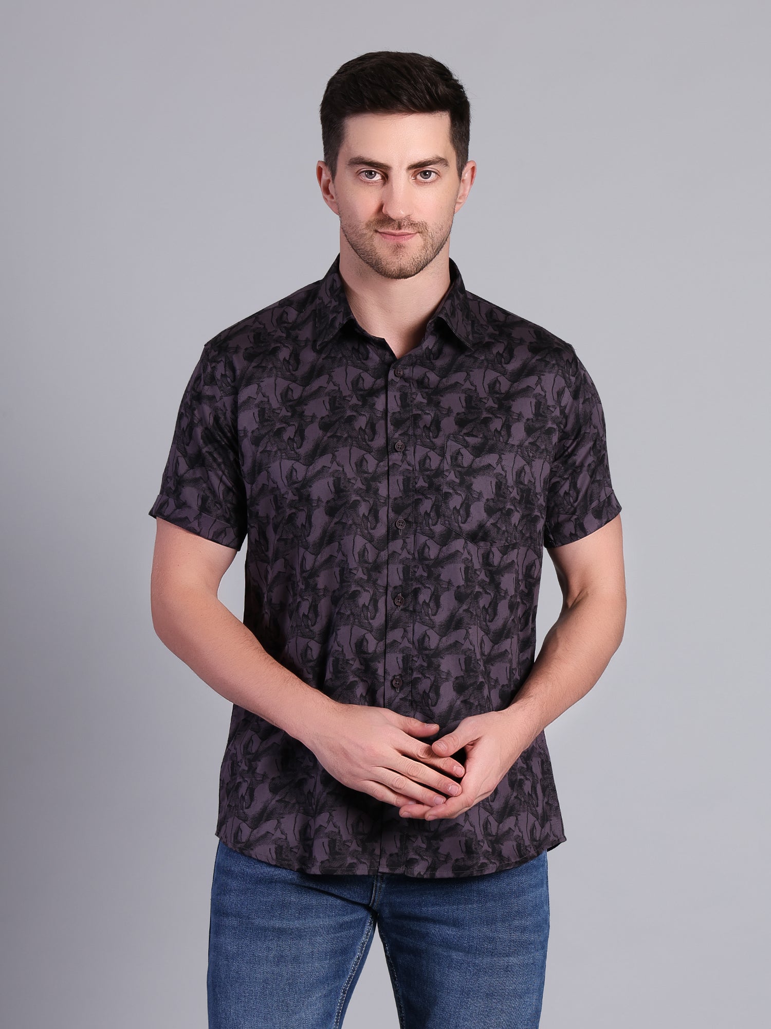 Stylox Men’s Regular Fit Abstract Printed Half Sleeve Casual Shirt-Maroon - Stylox