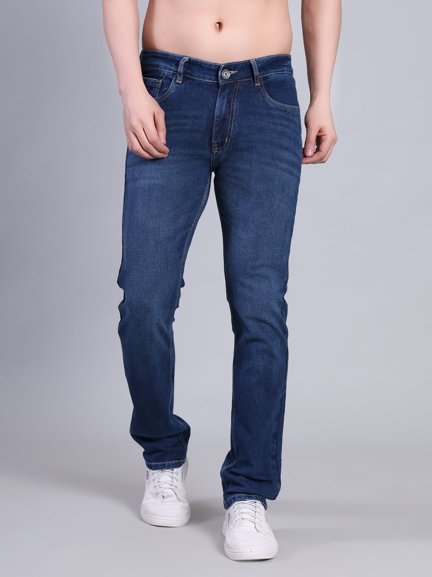 Stylox Men’s Slim Fit Mid Rise Stretchable Casual Denim Jeans-Mid Dark Blue - Stylox