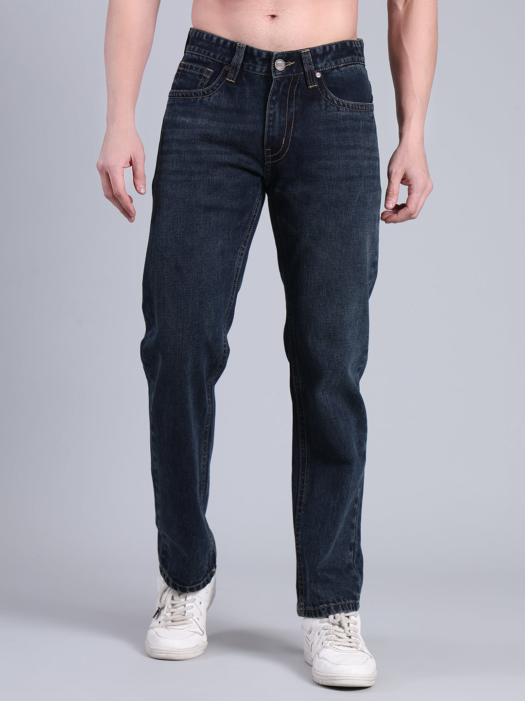Stylox Men’s Comfort Fit Mid Rise Premium Denim Jeans (Dark Blue) - Stylox