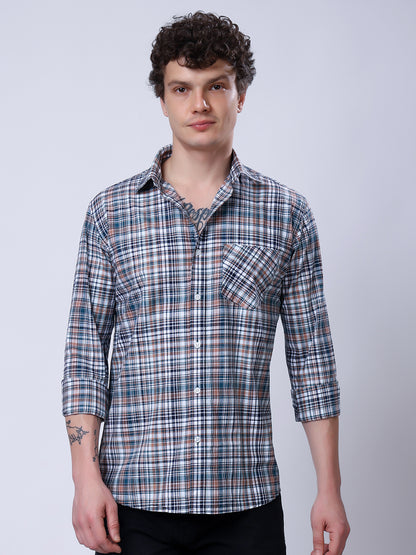 Stylox Men’s Regular Fit Full Sleeve Casual Check Shirt–Grey &amp; Brown - Stylox