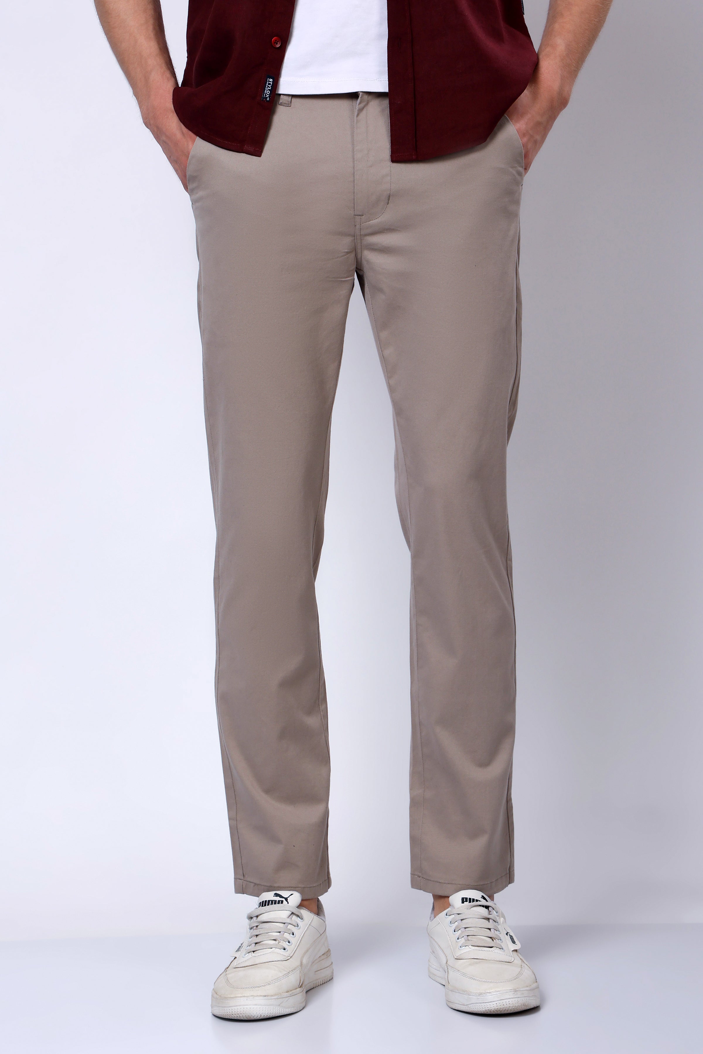 Stylox Men’s Straight Fit Casual Trousers with Comfort-Sand - Stylox