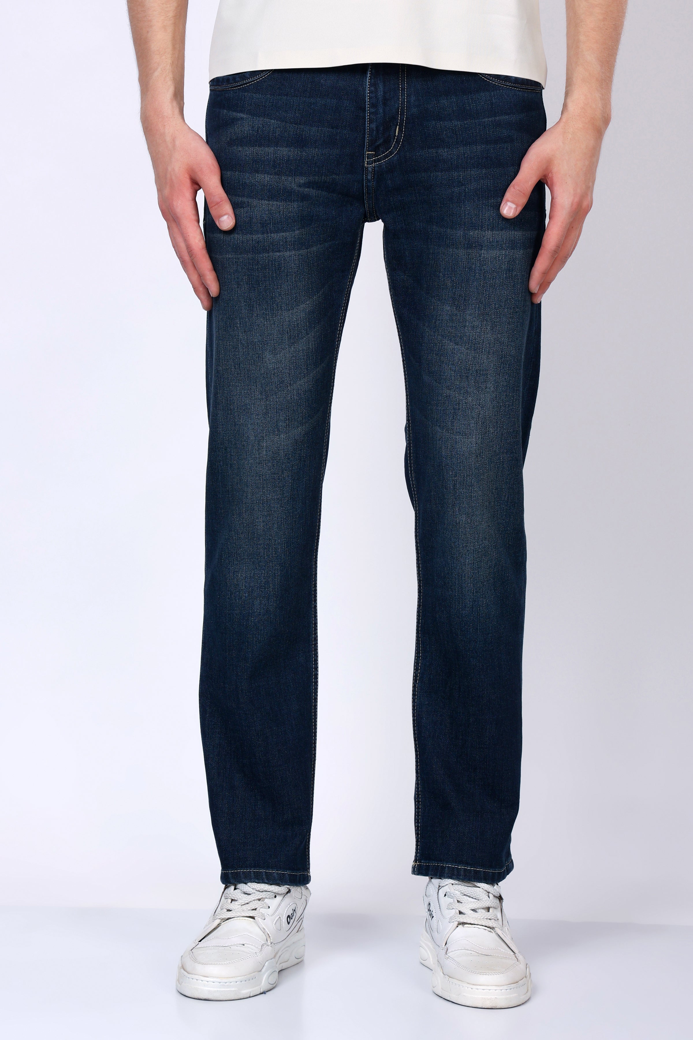 Stylox Men’s Mid-Rise Comfort Fit Stretchable Denim Jeans-Dark Blue - Stylox