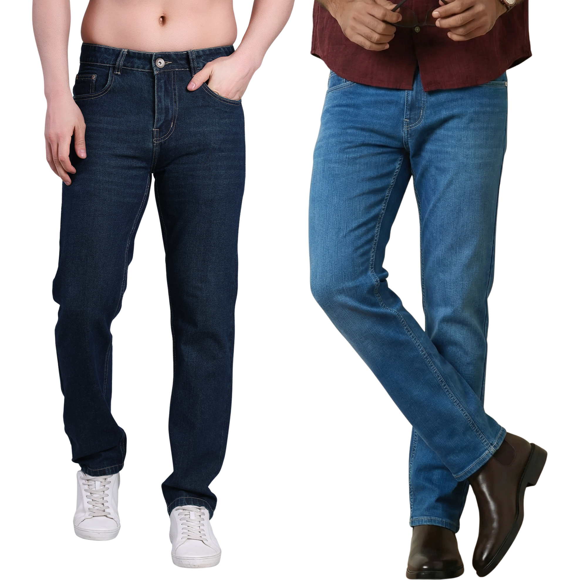 Stylox Men's Straight Fit Denim Jeans Pack of 2 (Greenish Blue & Mid Blue) - Stylox
