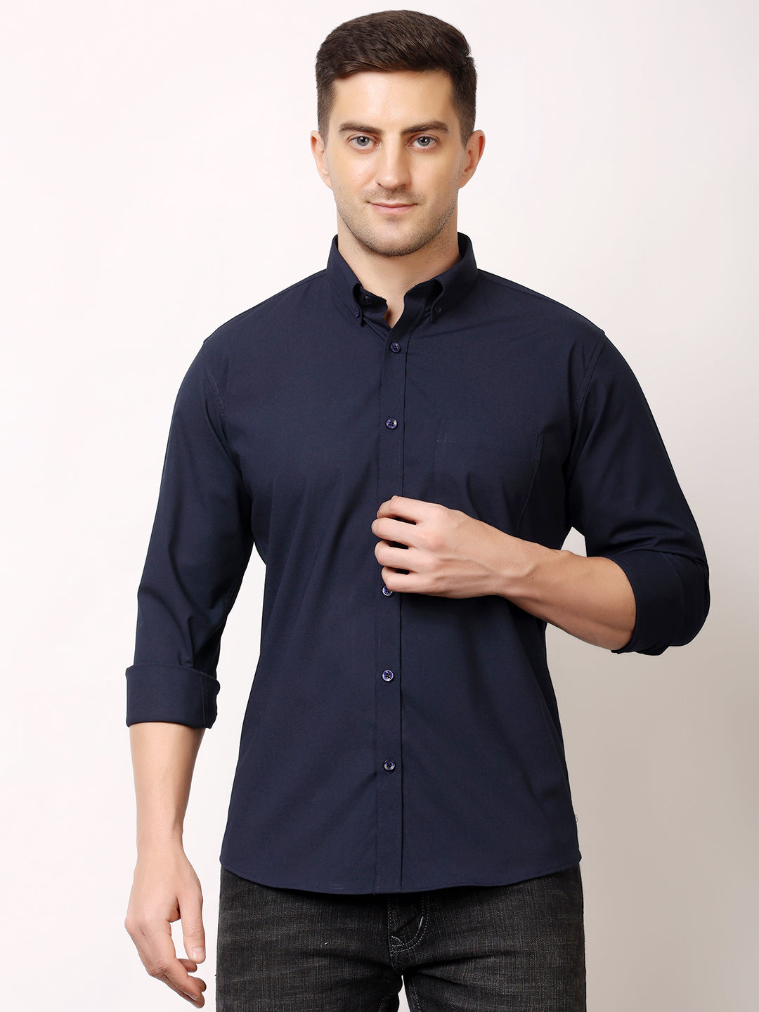 Stylox Men's Regular Fit Solid Casual Shirt with Full Sleeves – Premium Cotton Blend Button-Down Shirt for Smart Everyday Style - Stylox