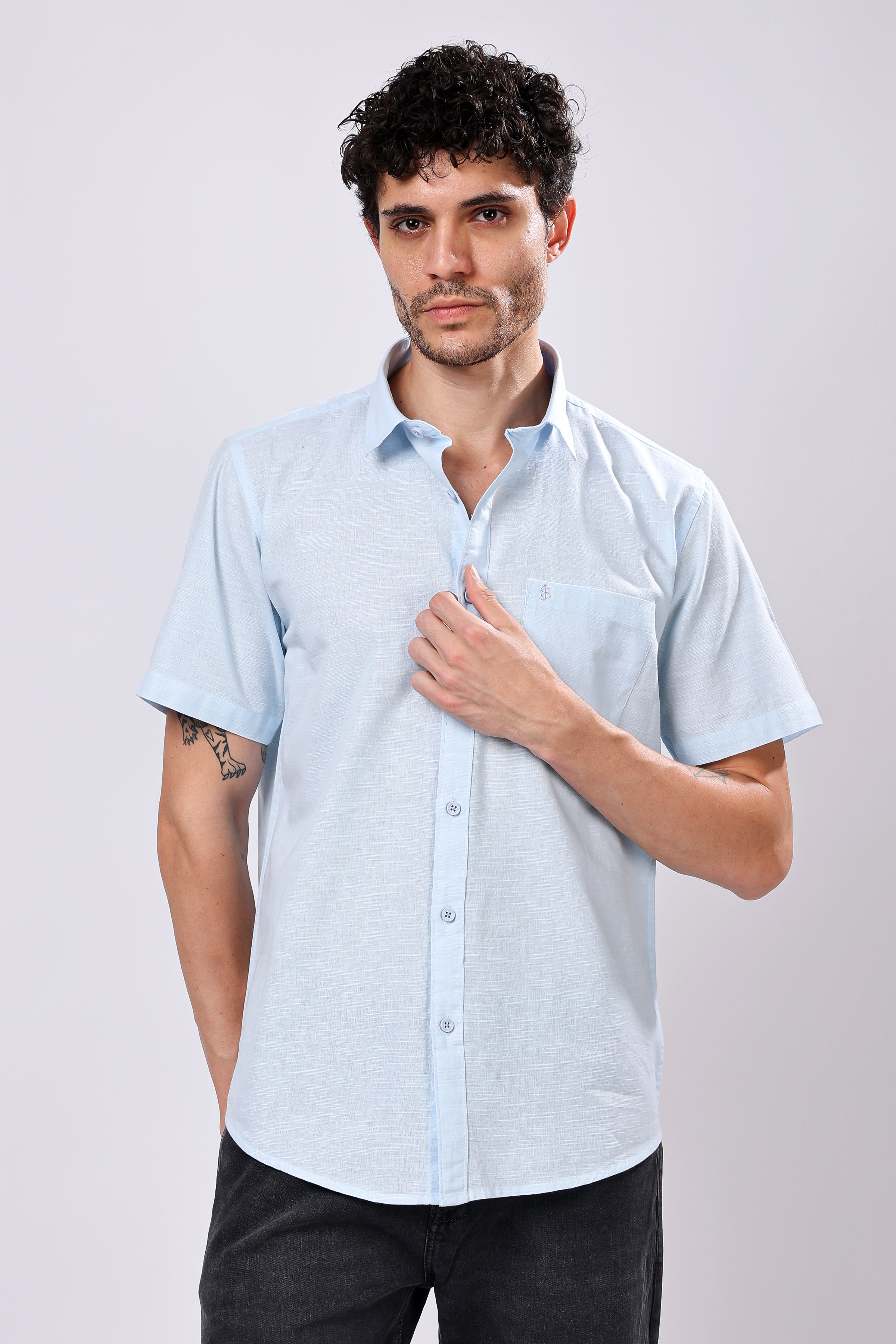 Stylox Men's Half Sleeve Solid Casual Shirt – Comfortable Cotton Blend Shirt for Smart Everyday Style - Stylox