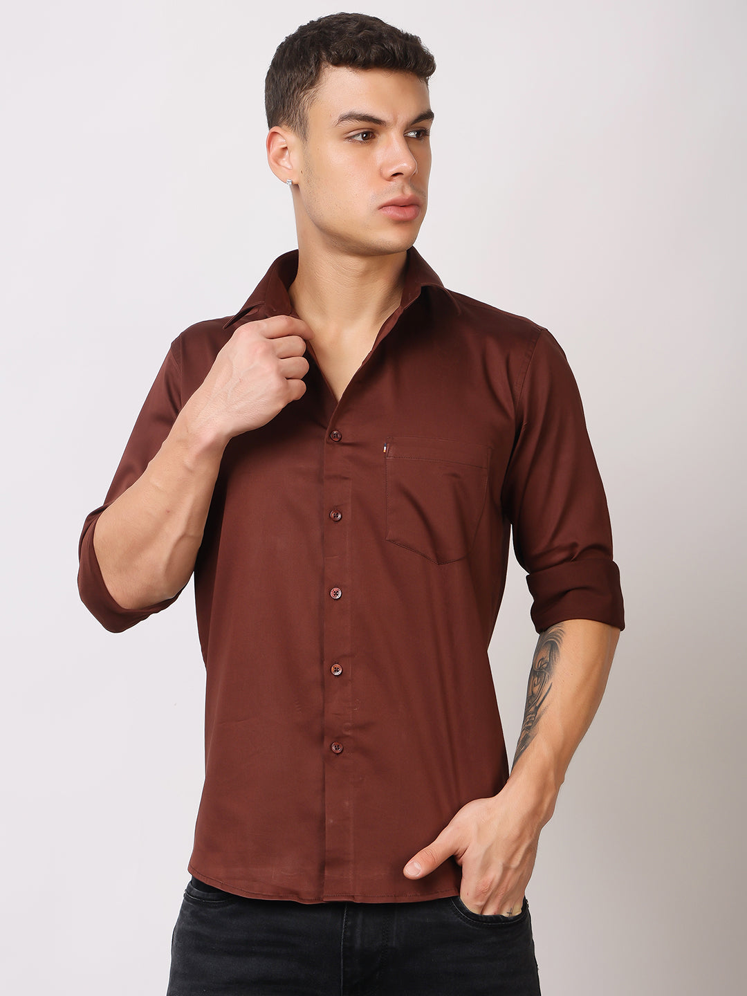 Stylox Men's Full Sleeve Solid Partywear Casual Shirt – Premium Shine Finish Cotton Blend Regular Fit Shirt for Stylish Evening & Occasion Wear - Stylox