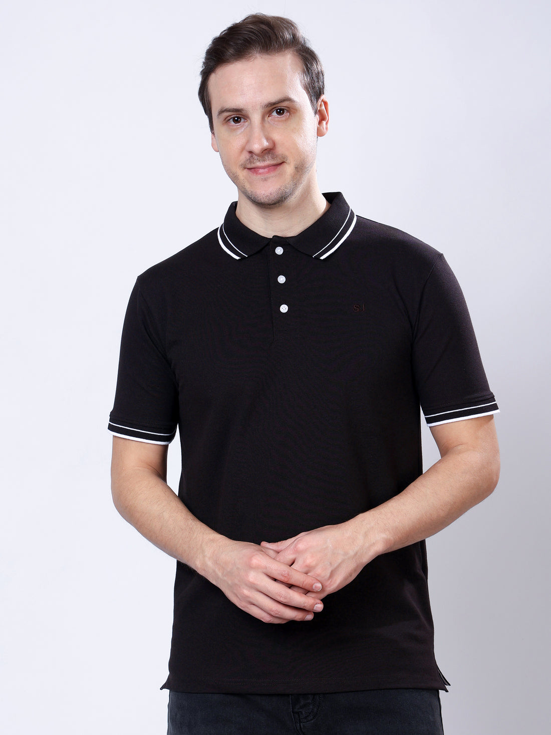 Stylox Men’s Solid Polo T-Shirt with Contrast-Tipped Collar - Stylox