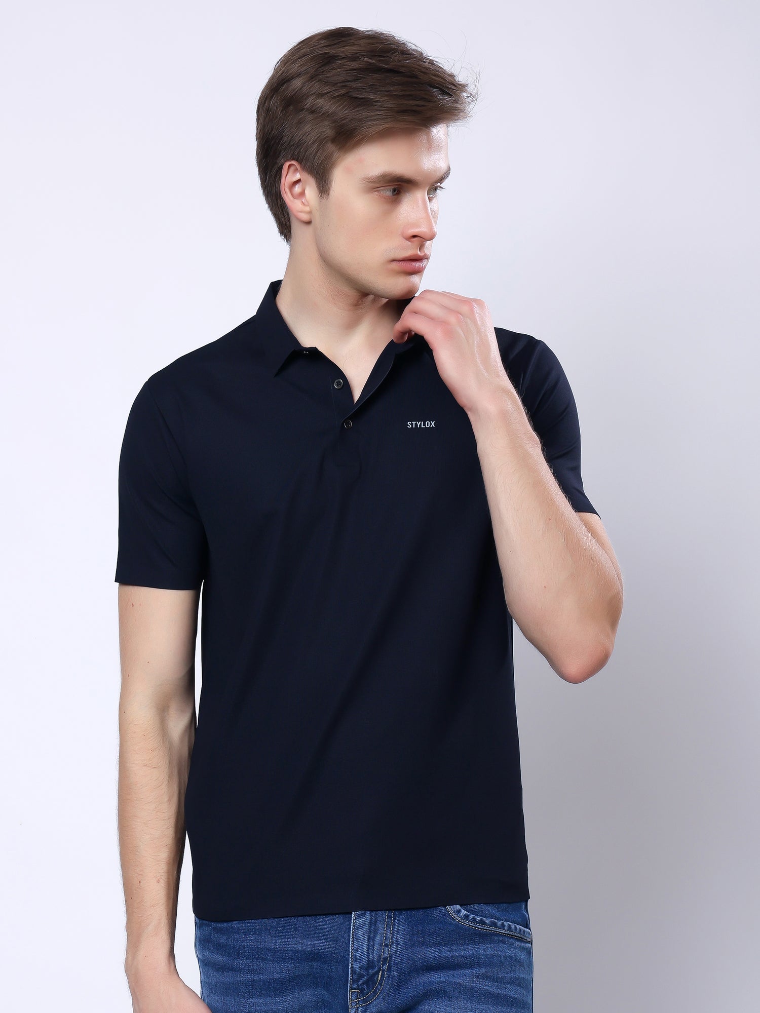 Stylox Men’s Premium Regular Fit Stretchable Polo T-Shirt–Black - Stylox