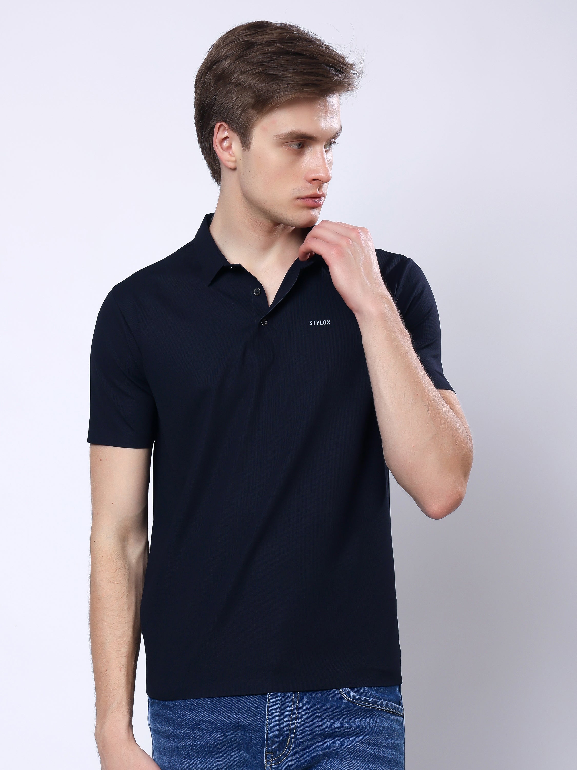 Stylox Men’s Premium Regular Fit Stretchable Polo T-Shirt–Black - Stylox