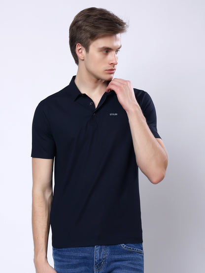 Stylox Men’s Premium Regular Fit Stretchable Polo T-Shirt–Black - Stylox