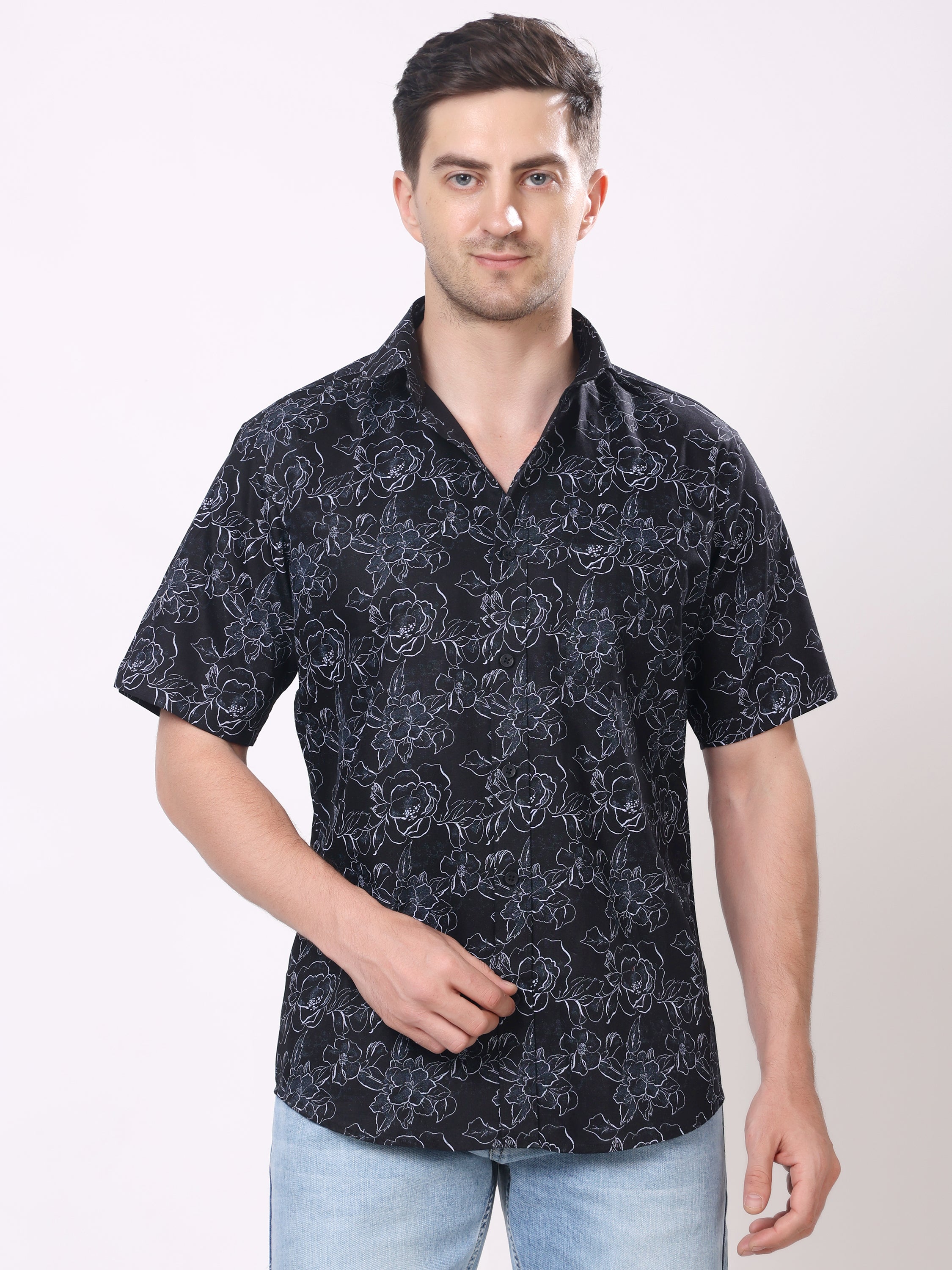 Stylox Men’s Regular Fit Half Sleeve Floral Printed Casual Stylish Party & Summer Shirt - Stylox