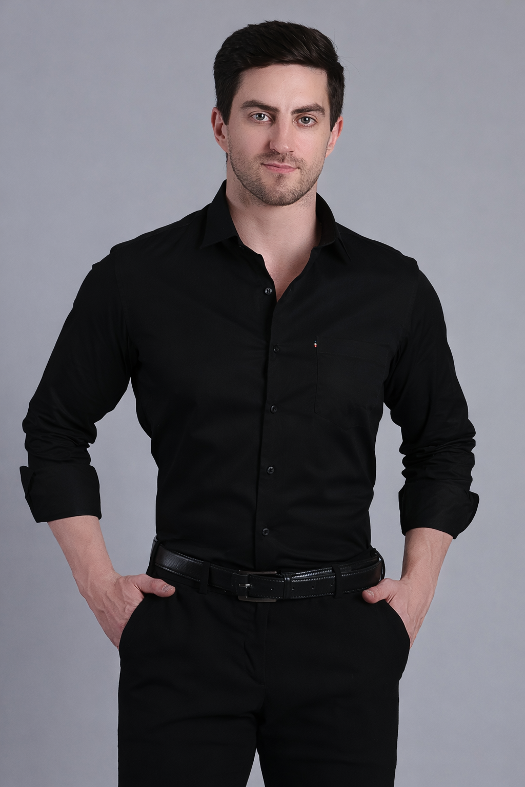 Stylox Men's Regular Fit Full Sleeve Solid Casual Shirt (Black)