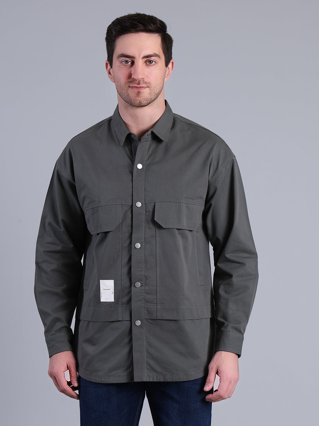 Stylox Men’s Solid Winter Shacket with Snap Buttons & Utility Pockets (Green)