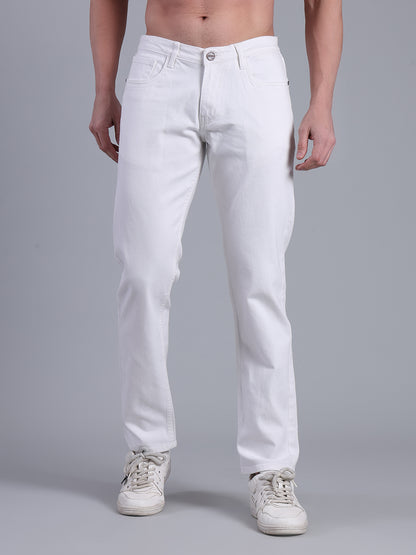 Stylox Men’s Slim Fit White Jeans | Solid White Denim Jeans for Men | Mid-Rise Casual &amp; Party Wear Jeans
