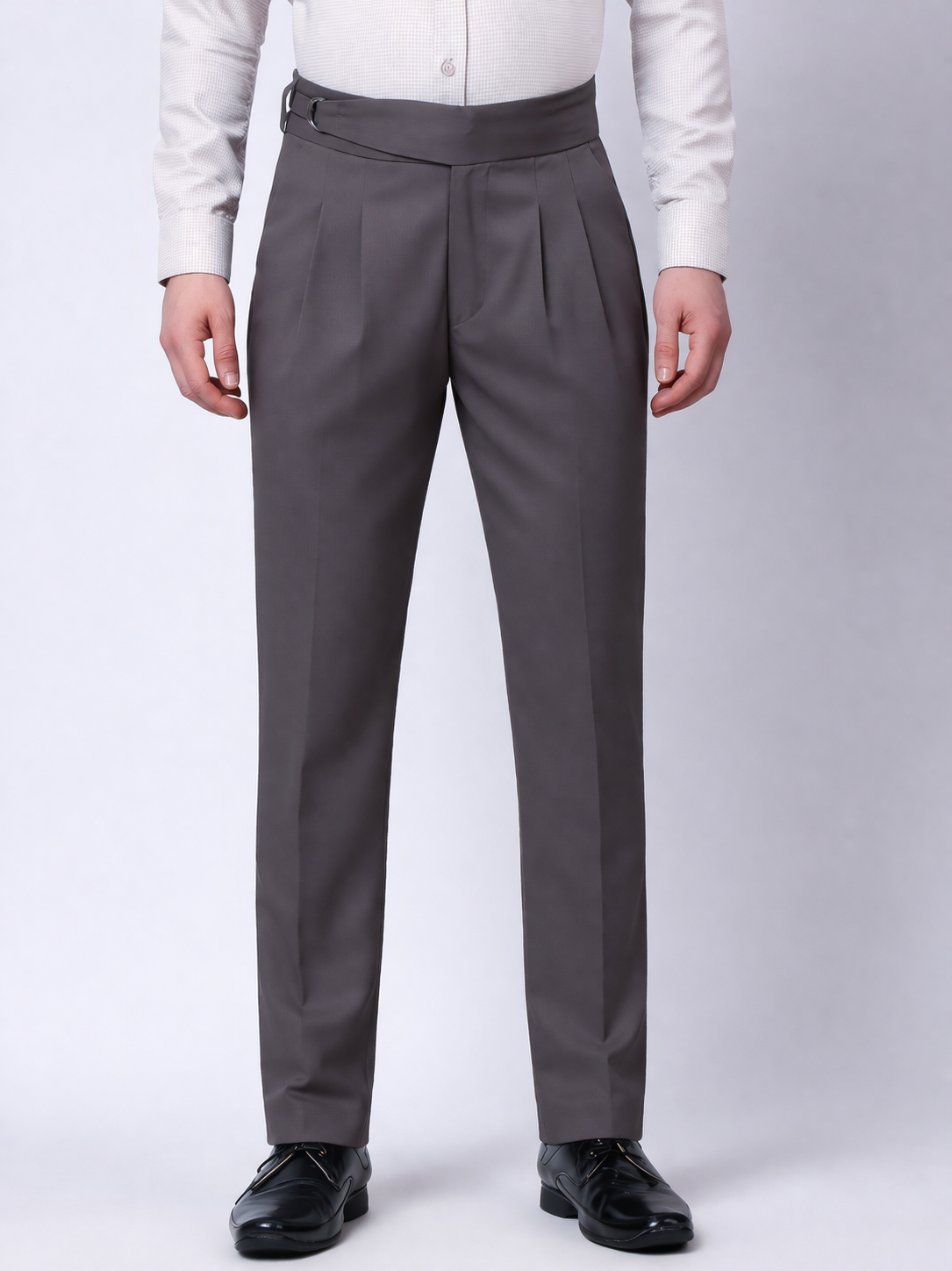 Stylox Men’s Slim Fit Gorkha Trouser with Pleated Front &amp; Side Adjuster Waist-Mid Grey - Stylox