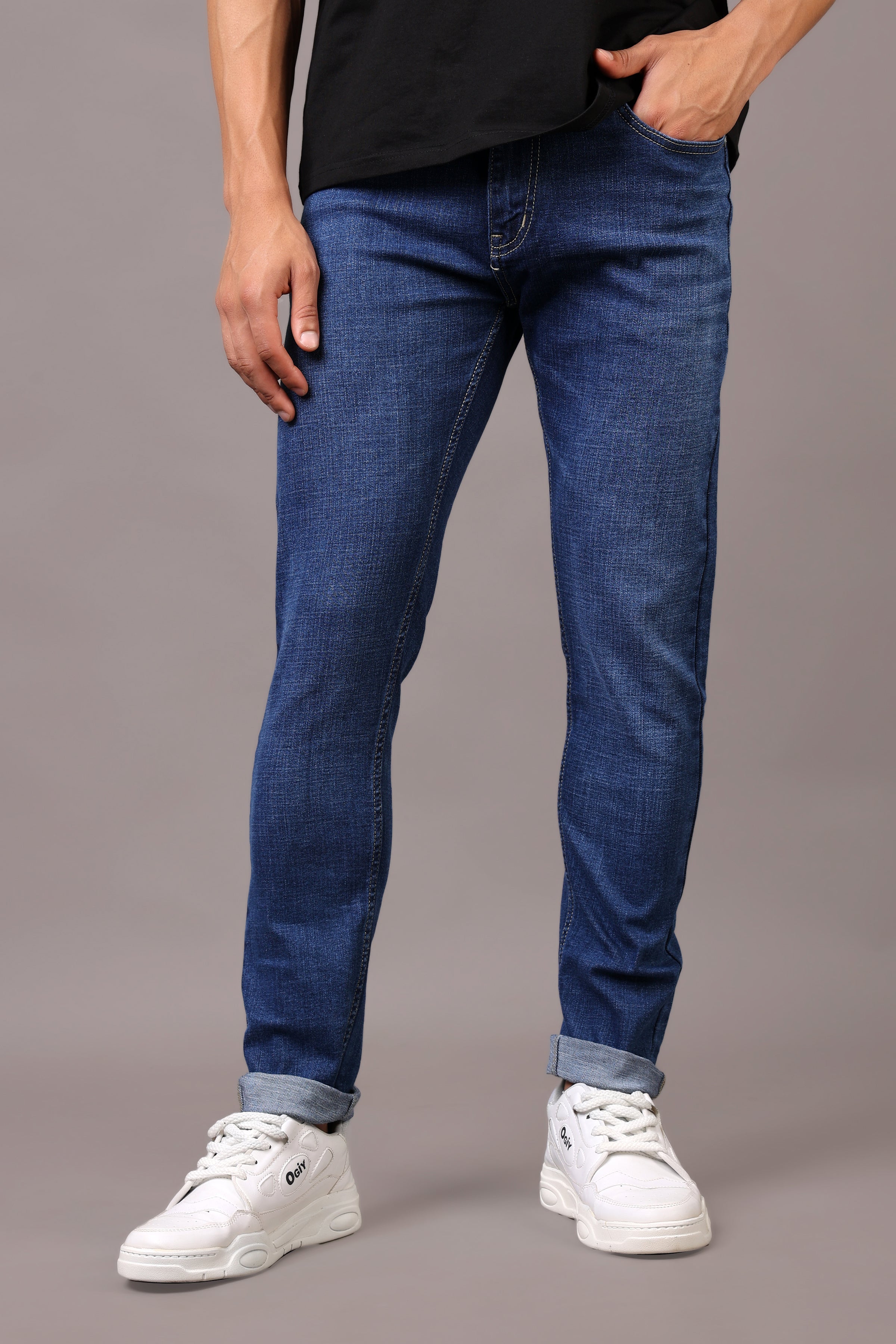 Stylox Men’s Slim Fit Denim Jeans - Dark Blue & Mid Dark Blue