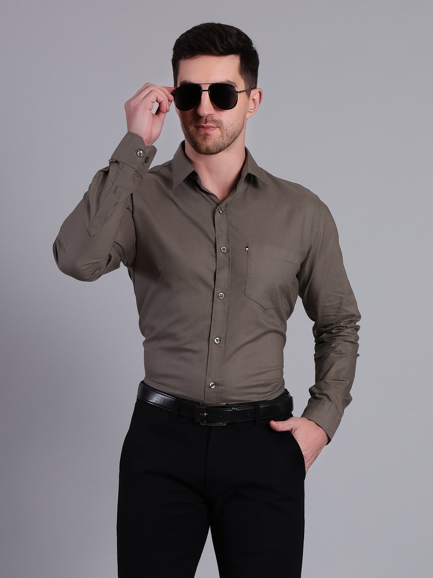 Stylox Men’s Regular Fit Solid Oxford Casual Shirt-Olive - Stylox