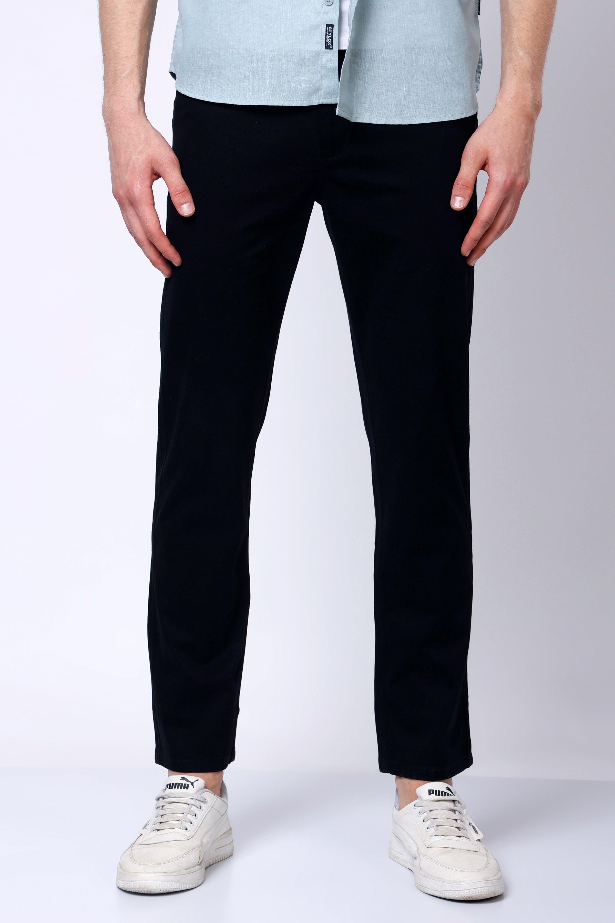 Stylox Men’s Straight Fit Casual Trousers with Comfort-Black - Stylox